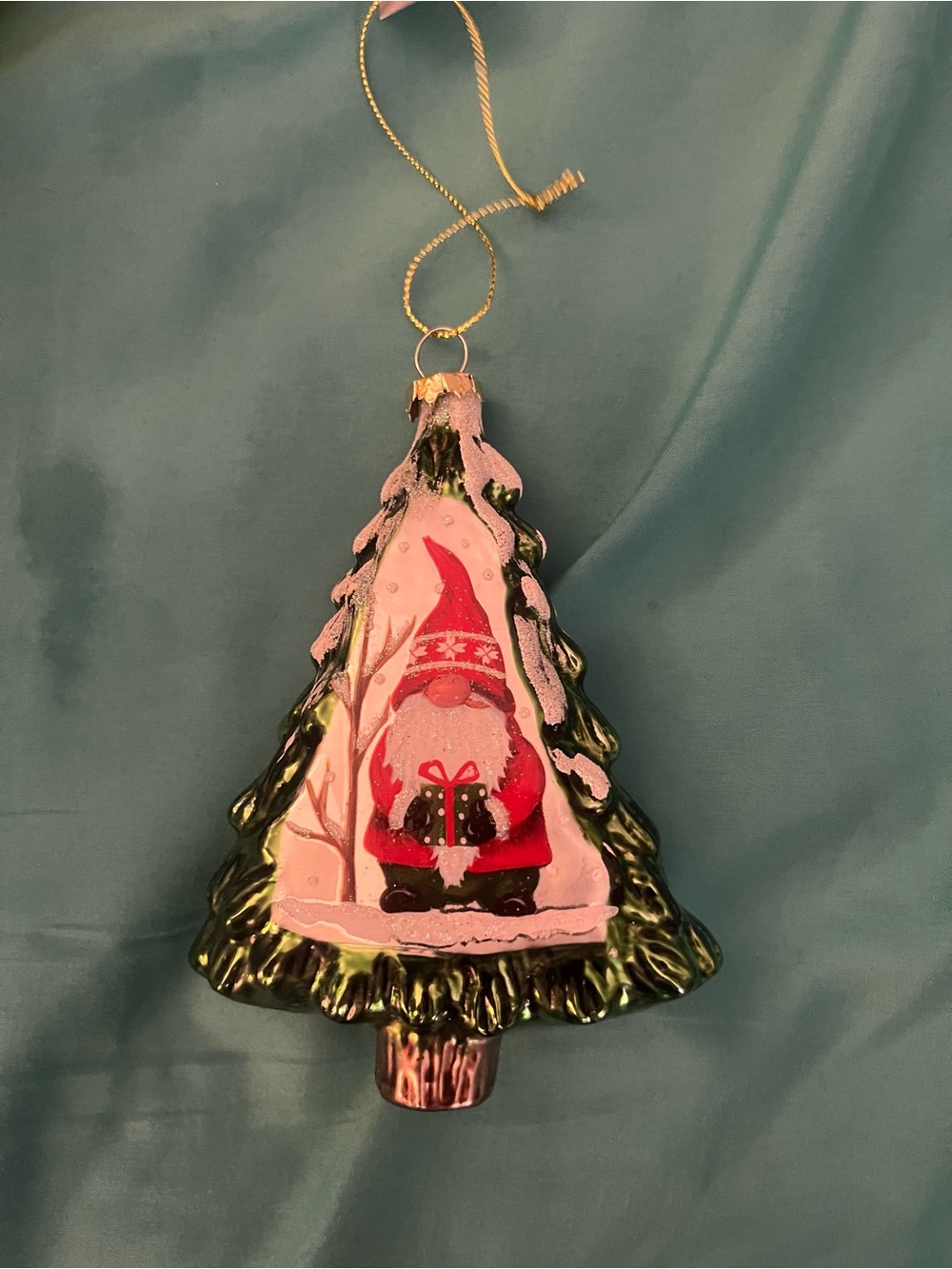 Holiday Tree Gnome Glass Ornament - Green and Red